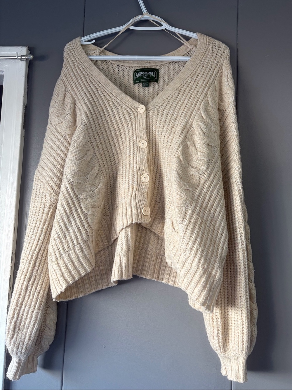 American Eagle Outfitters Cream Cable-Knit Button Cardigan
